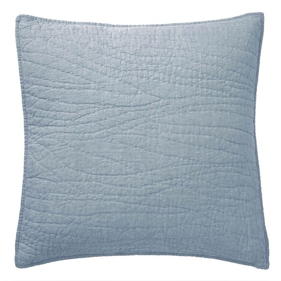 NEW Pottery Barn Belgian Flax Linen Euro Sham Hand-Stitched Chambray Blue NWT - Picture 1 of 6